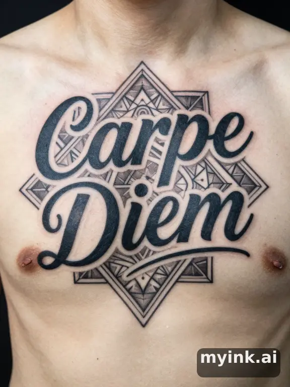 Phrase 'Carpe Diem' in vintage lettering — Geometric Tattoo Design reference image