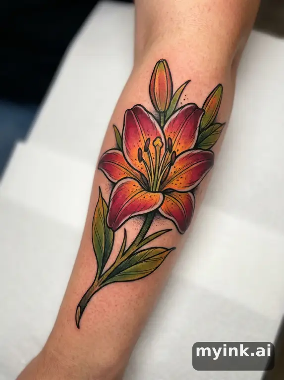 Lily flower — Neotraditional Tattoo Design reference image