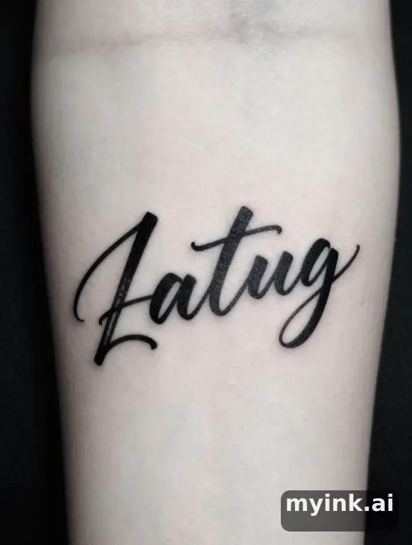 Handwritten name in delicate cursive script — Blackwork Tattoo Design reference image