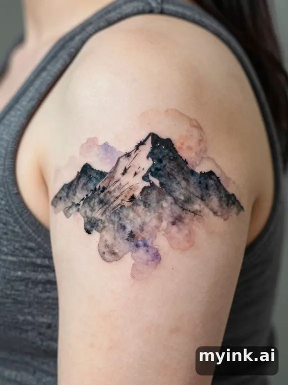 Mountain range silhouette — Watercolor Tattoo Design reference image