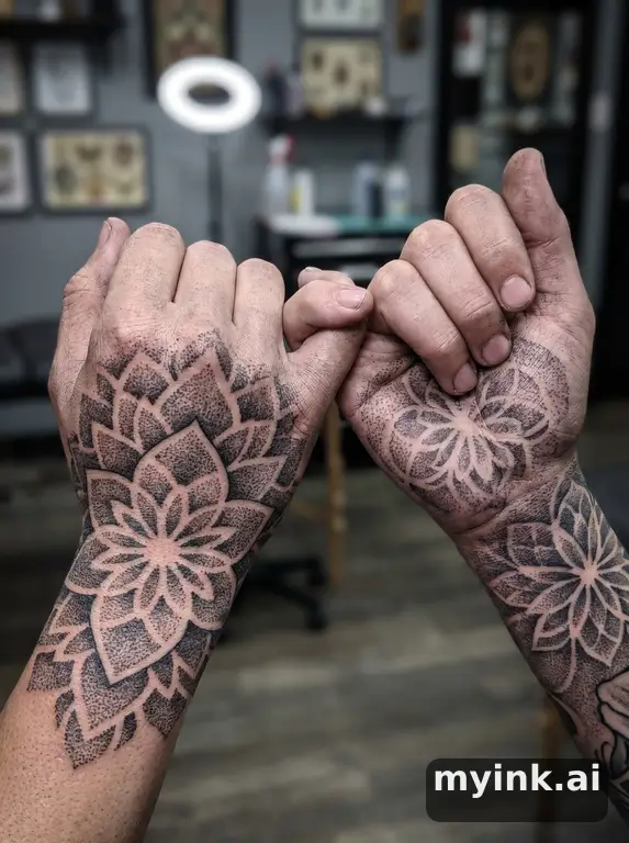 Two hands pinky promise — Dotwork Tattoo Design reference image