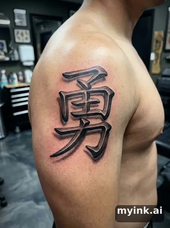 Chinese character '勇' (bravery) — Realistic Tattoo Design reference image