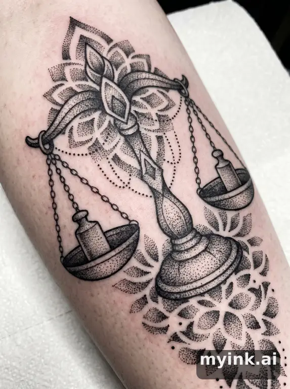 Libra scales symbol — Dotwork Tattoo Design reference image
