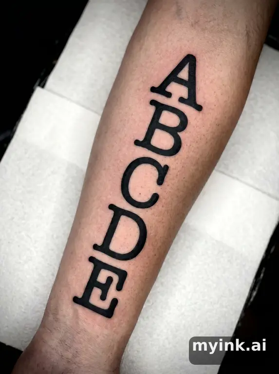 Vintage typewriter-font letters stacked vertically — Blackwork Tattoo Design reference image