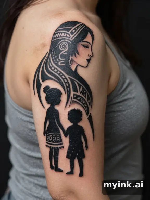 Mother and child silhouette — Tribal Tattoo Design reference image