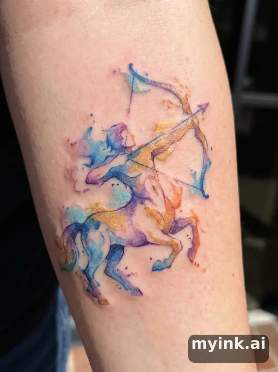 Sagittarius archer symbol — Watercolor Tattoo Design reference image