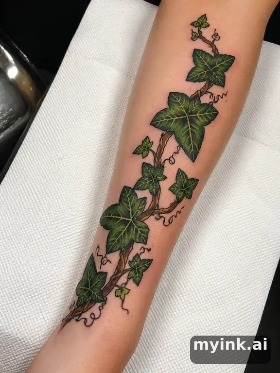 Vine with leaves — Neotraditional Tattoo Design reference image