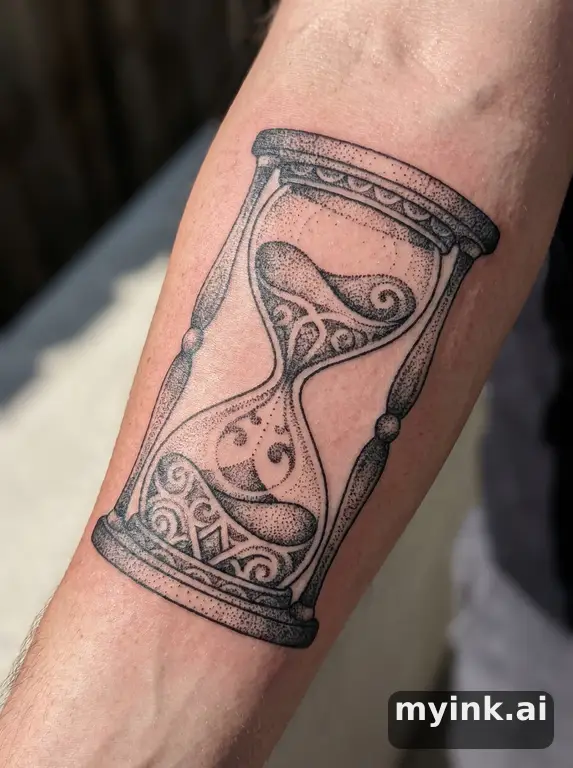Hourglass — Dotwork Tattoo Design reference image
