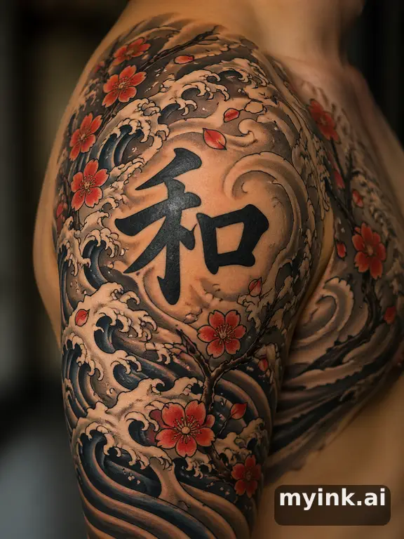 Chinese character '和' (harmony) — Japanese Tattoo Design reference image