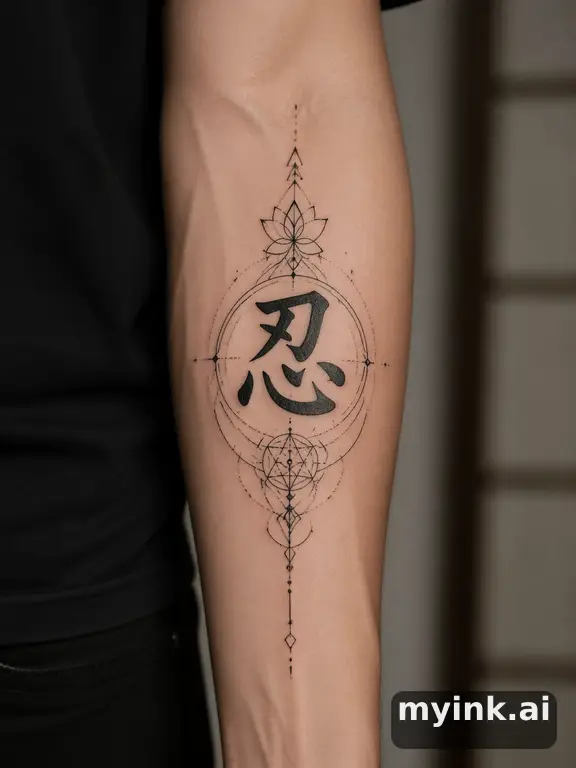 Chinese character '忍' (endurance) — Geometric Tattoo Design reference image