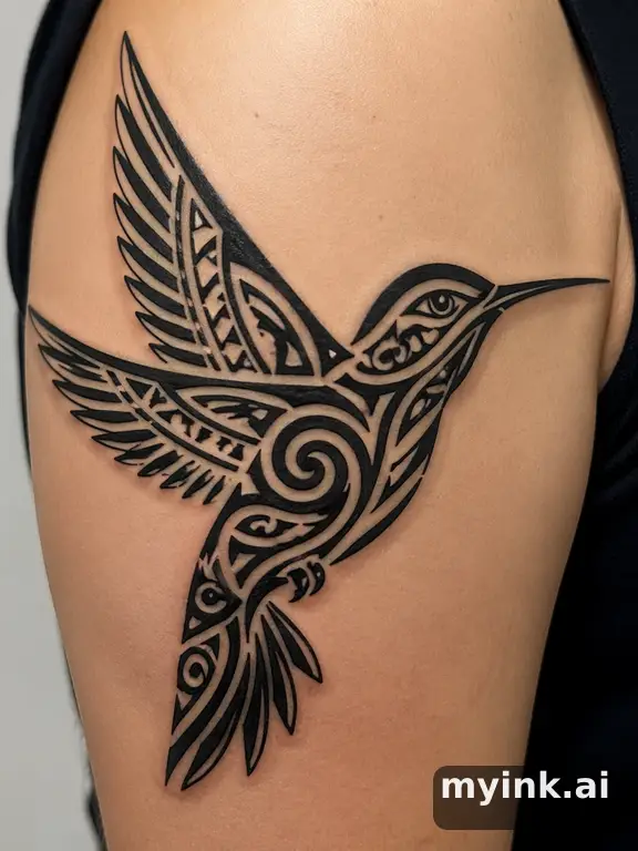Hummingbird in flight — Tribal Tattoo Design reference image