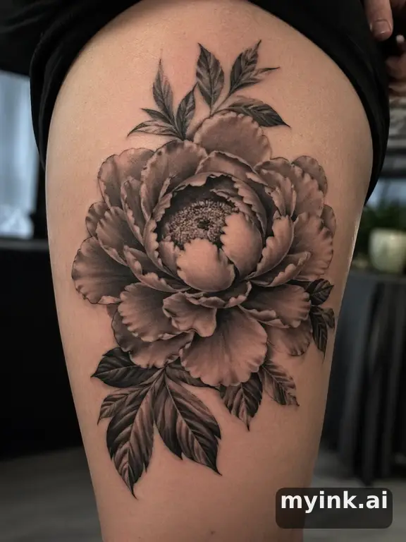 Peony flower — Realistic Tattoo Design reference image
