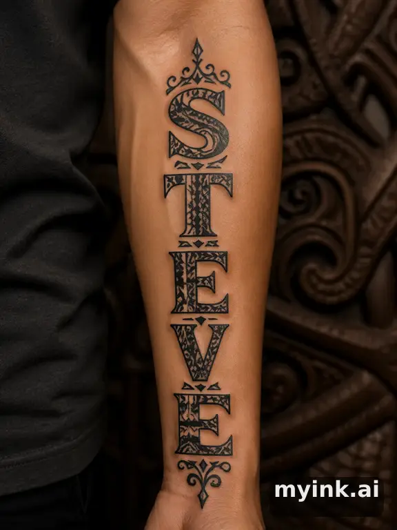 Vintage typewriter-font letters stacked vertically — Tribal Tattoo Design reference image