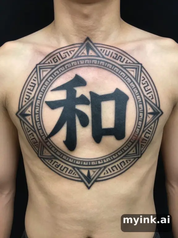 Chinese character '和' (harmony) — Geometric Tattoo Design reference image