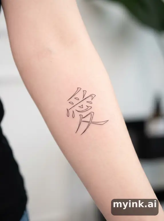 Chinese character '愛' (love) — Minimalist Tattoo Design reference image