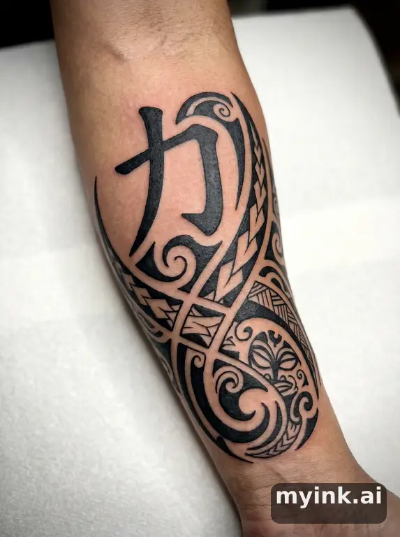 Chinese character '力' (power) — Tribal Tattoo Design reference image