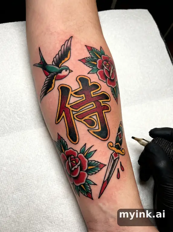 Japanese kanji '侍' (samurai) — Traditional Tattoo Design reference image