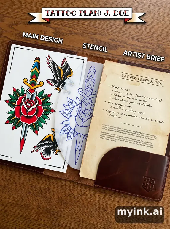 Private tattoo planning pack layout with main design — Traditional Tattoo Design reference image
