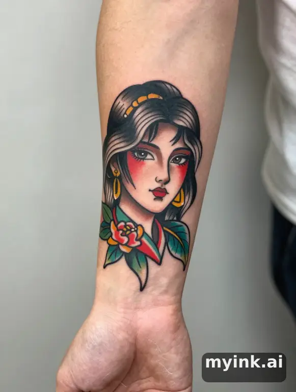 Tattoo aging comparison for a minimalist wrist design over ten years — Neotraditional Tattoo Design reference image