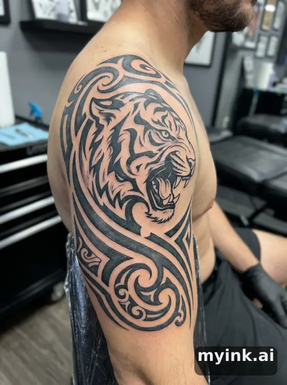 Roaring tiger — Tribal Tattoo Design reference image