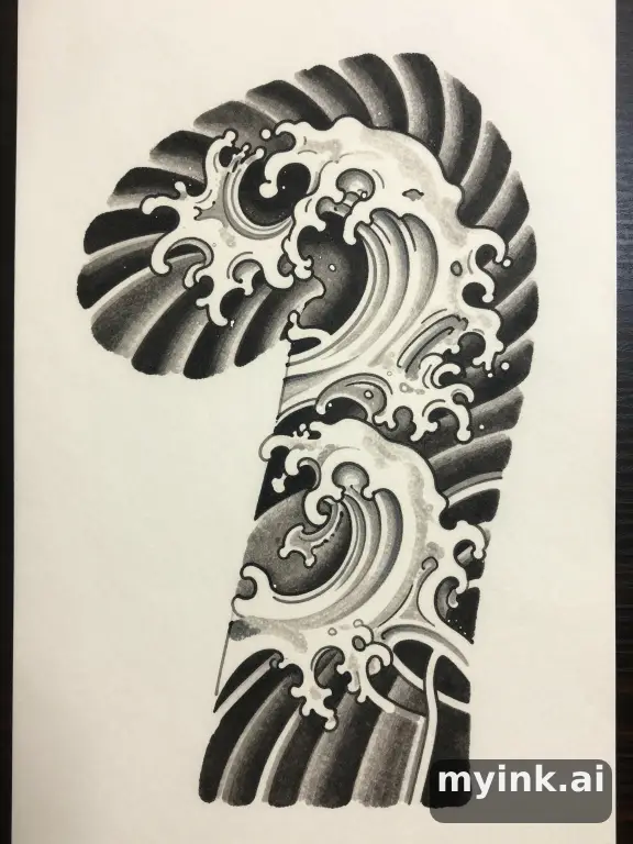 Clean stencil-ready botanical tattoo with line weight annotations — Japanese Tattoo Design reference image