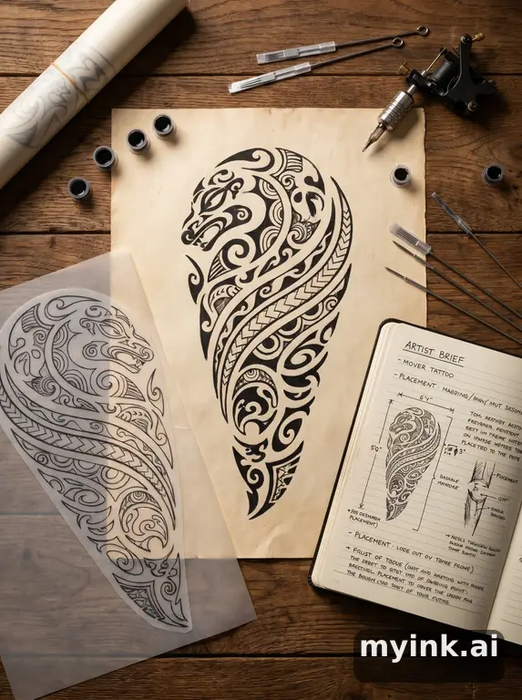 Private tattoo planning pack layout with main design — Tribal Tattoo Design reference image