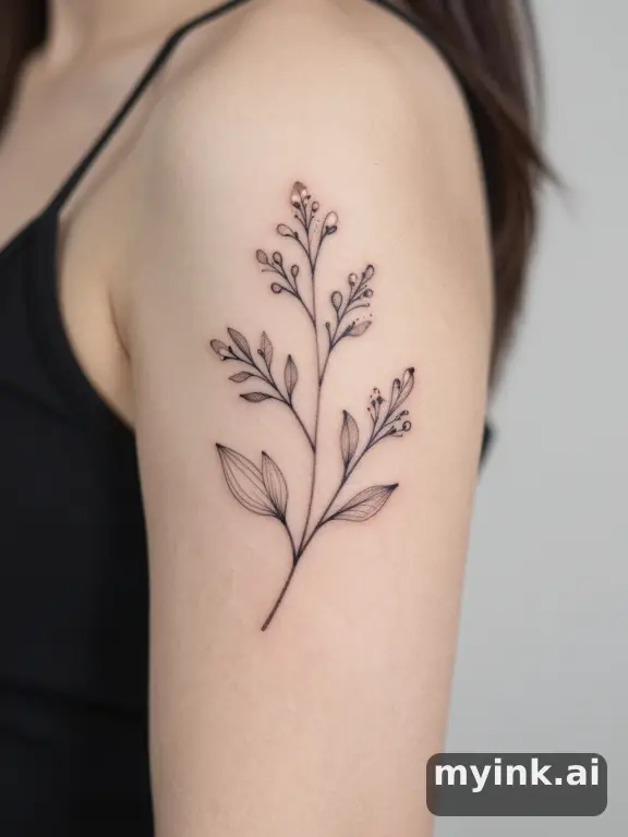 Clean stencil-ready botanical tattoo with line weight annotations — Minimalist Tattoo Design reference image