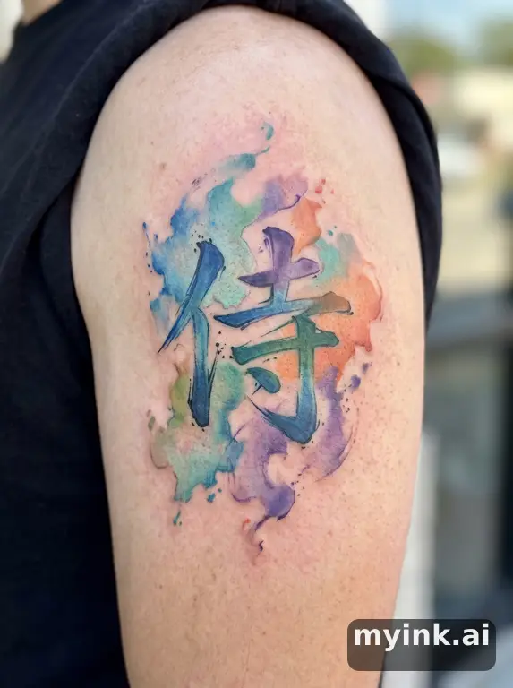 Japanese kanji '侍' (samurai) — Watercolor Tattoo Design reference image