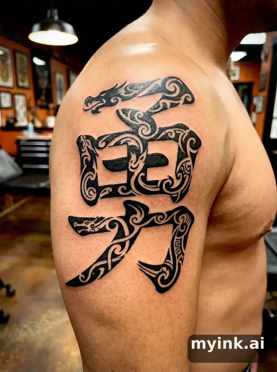 Chinese character '勇' (bravery) — Tribal Tattoo Design reference image