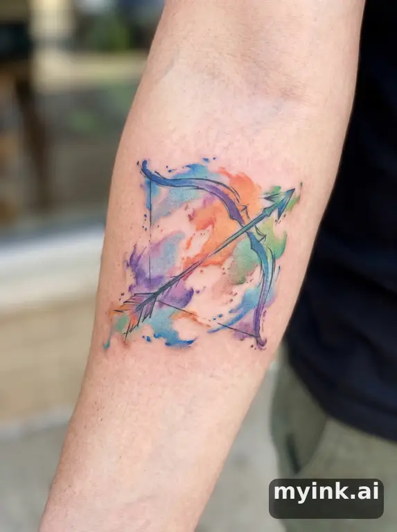 Sagittarius archer symbol — Watercolor Tattoo Design reference image