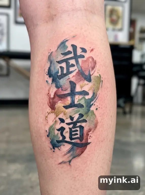 Japanese kanji '武士道' (bushido) — Watercolor Tattoo Design reference image