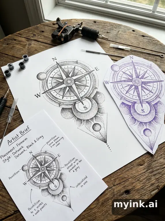 Private tattoo planning pack layout with main design — Dotwork Tattoo Design reference image