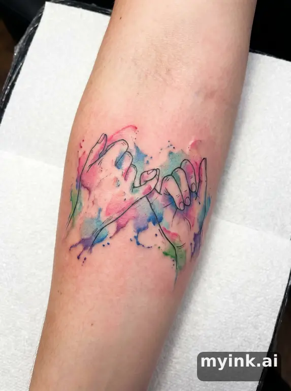 Two hands pinky promise — Watercolor Tattoo Design reference image