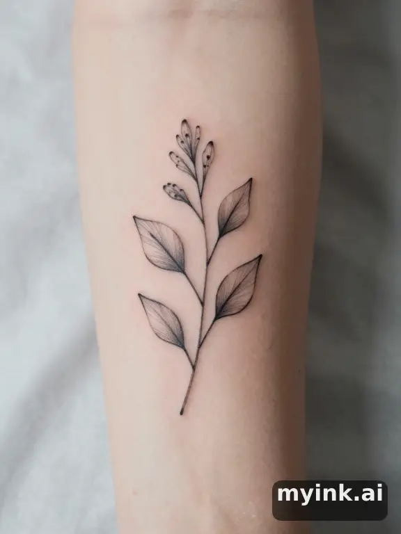 Clean stencil-ready botanical tattoo with line weight annotations — Minimalist Tattoo Design reference image