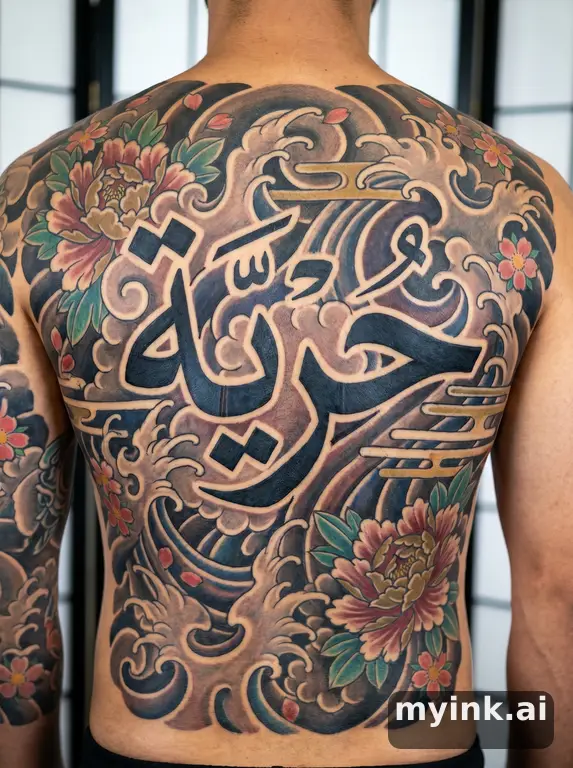 Arabic calligraphy writing 'حرية' (freedom) — Japanese Tattoo Design reference image