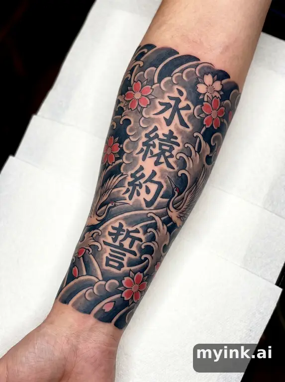 Meaningful vow tattoo concept with subtle symbols and aging-safe spacing — Japanese Tattoo Design reference image