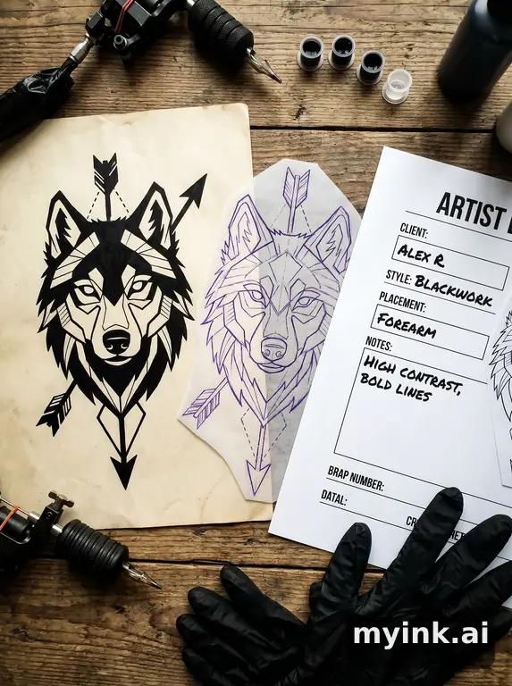 Private tattoo planning pack layout with main design — Blackwork Tattoo Design reference image