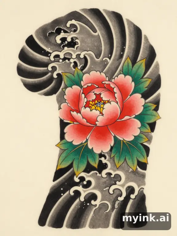 Peony flower — Japanese Tattoo Design reference image