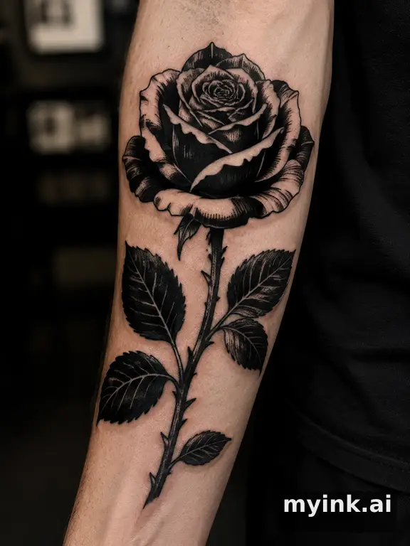 Blooming rose — Blackwork Tattoo Design reference image