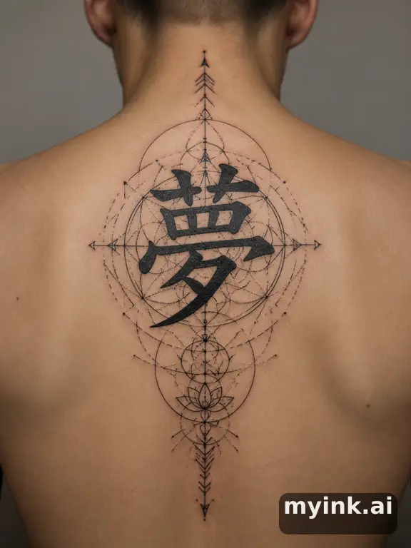 Chinese character '夢' (dream) — Geometric Tattoo Design reference image