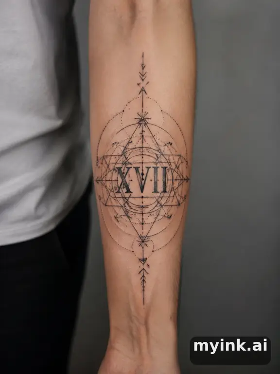 Roman numerals 'XVII' — Geometric Tattoo Design reference image