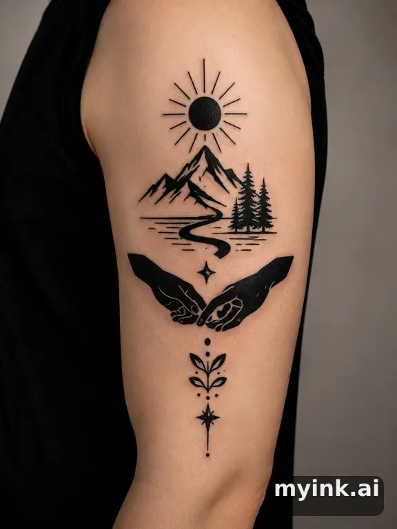 Meaningful vow tattoo concept with subtle symbols and aging-safe spacing — Blackwork Tattoo Design reference image