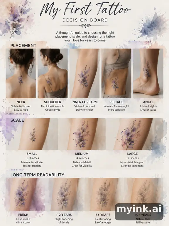 First tattoo decision board comparing placement — Watercolor Tattoo Design reference image
