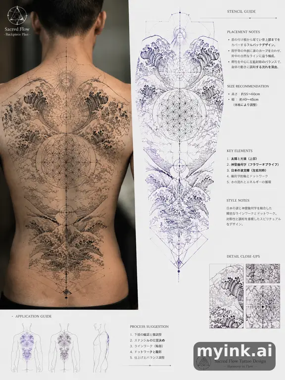 Consultation-ready Japanese wave tattoo plan with stencil and placement notes — Geometric Tattoo Design reference image
