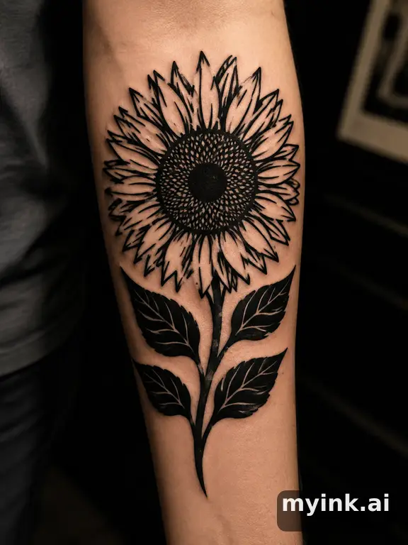 Sunflower — Blackwork Tattoo Design reference image