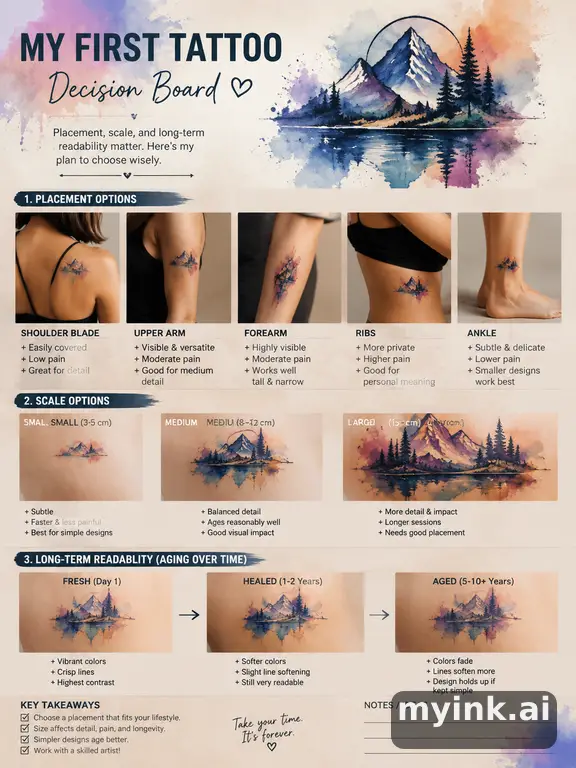First tattoo decision board comparing placement — Watercolor Tattoo Design reference image