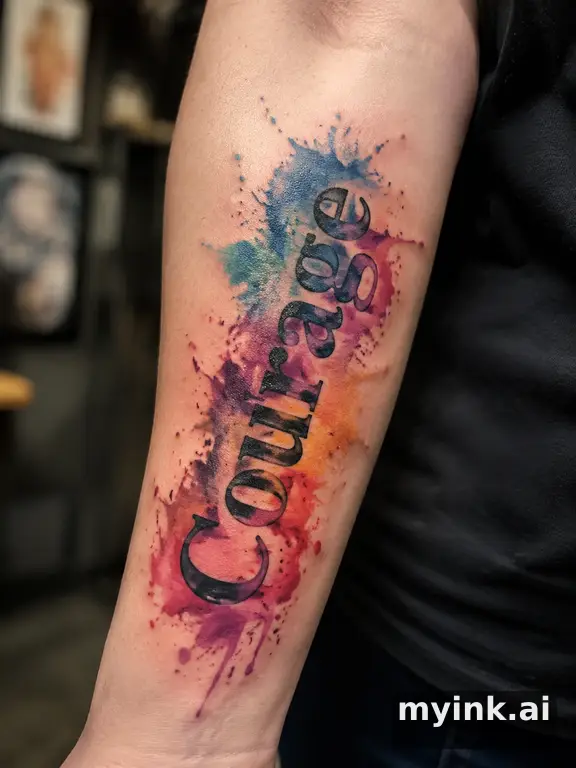 Word 'Courage' in bold typography — Watercolor Tattoo Design reference image