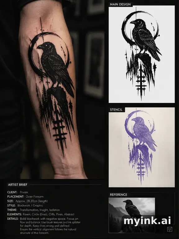 Private tattoo planning pack layout with main design — Blackwork Tattoo Design reference image