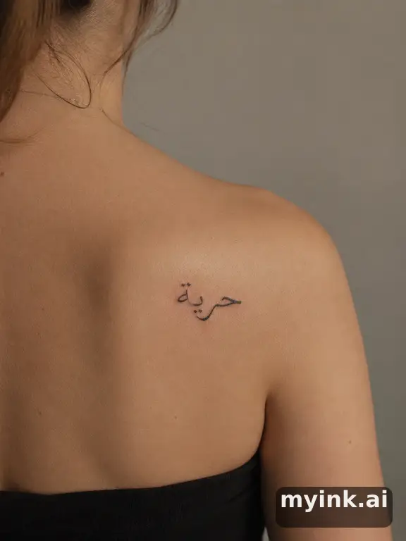 Arabic calligraphy writing 'حرية' (freedom) — Minimalist Tattoo Design reference image