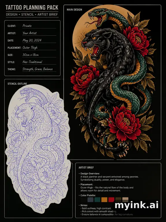 Private tattoo planning pack layout with main design — Neotraditional Tattoo Design reference image